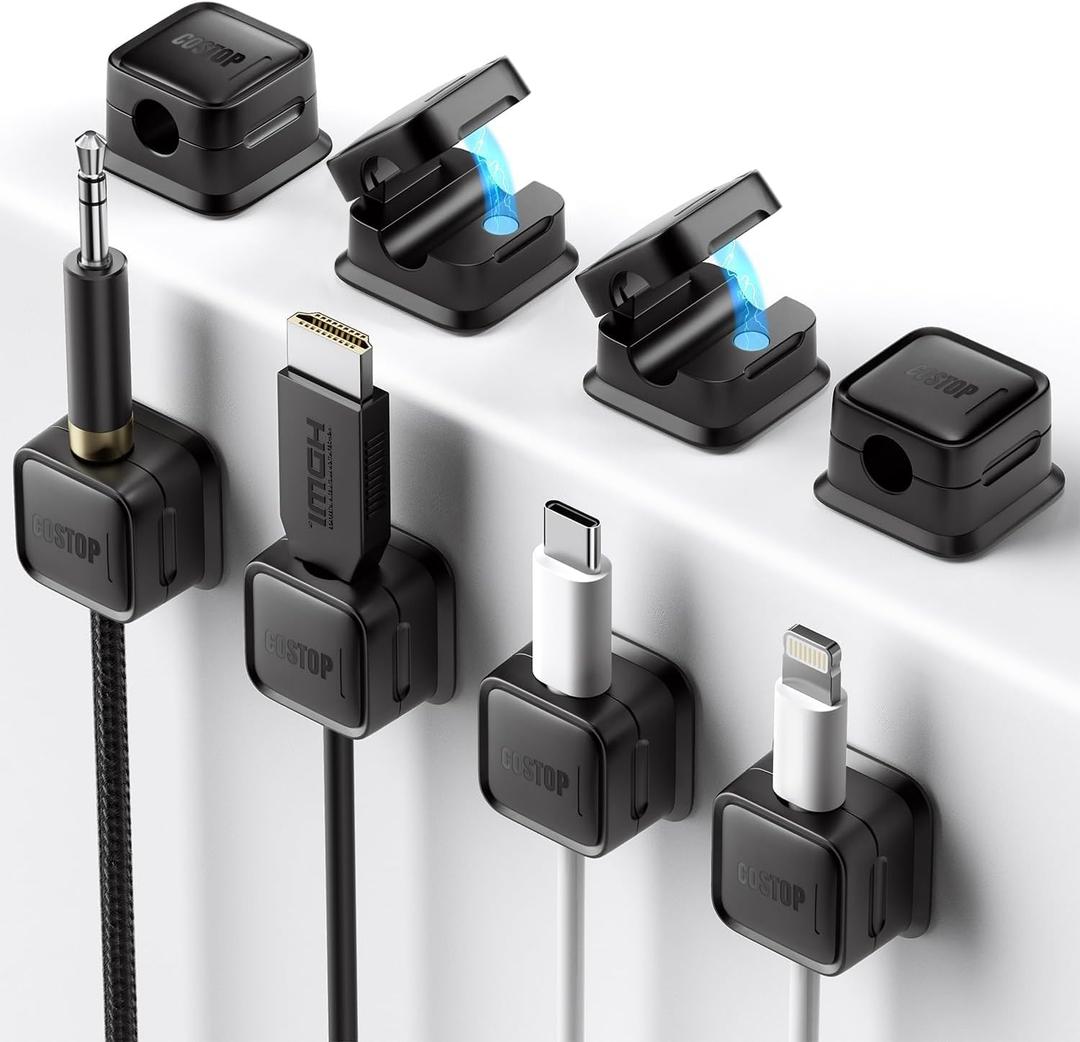 8 Pack Cord Organizer Holder,Costop Strong Adhesive Desk Cable Management Magnetic Easy Open,Organize Phone Charging Cords Wire Holder Organizer Neatly for Home,Office,Car,Desk,Nightstand (Black)