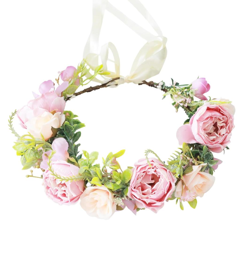 Flower Crown Bridal Flower Headband Floral Headpiece Halo Floral Crown Wedding Party Cosplay Halloween Photos (lavender)