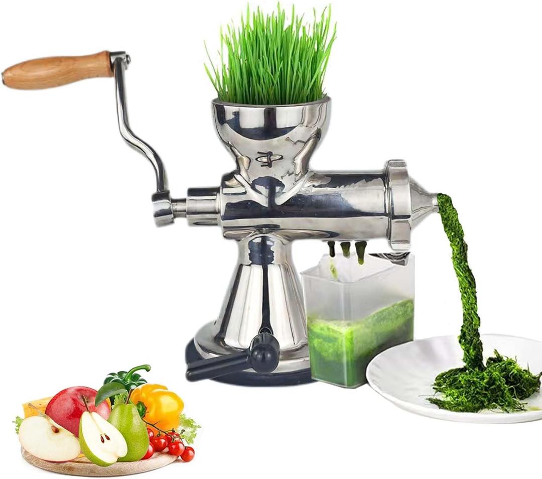 Manual Wheatgrass Juicer, Stainless Steel Hand Crank for Wheatgrass & Leafy Green, Hand Fruit& Vegetables Squeezer, Cold Press Juicer for Spinach, Baby Kale, Apples, Pomegranates, Celery, Ginger, etc.