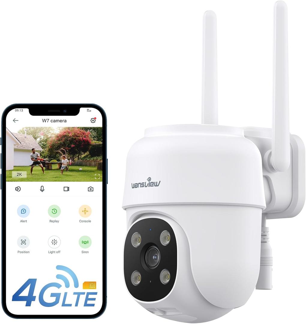 wansview 4G LTE Cellular Security Camera Outdoor - 360 PTZ No WiFi Security Camera, 2K Color Night Vision, 2-Way Audio, 24/7 SD Card Storage(SIM Card Included), Works with Alexa & Google Home, W7-4G