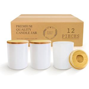 Aroparc 12 Pack 10oz White Candle Jars with Bamboo Lids, Candle Containers for Candle Making, Wedding Favors & Luxury Lines - Gloss White