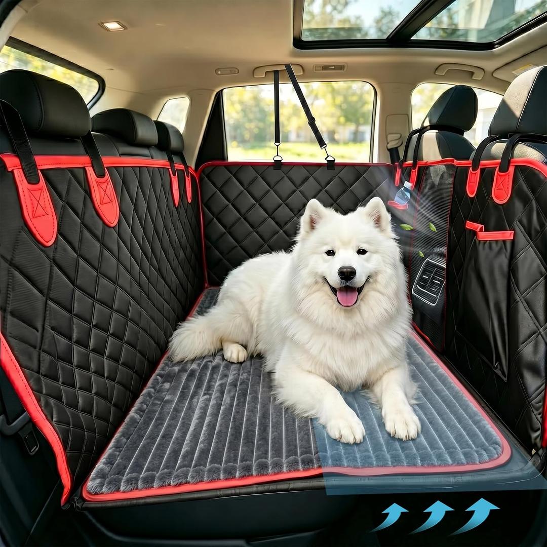 Dog Car Seat Cover for Back Seat with Soft Blankets, New Upgraded Waterproof Dog Hammock with Mesh Window, Wear-Resistant Hard Bottom Back Seat Holds 500 lbs, 63"x52"Size Fits Cars, Trucks, SUVs