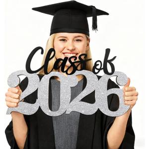 3 x Graduation Decorations 2026 Wood Sign Sliver Class of 2026 Photo Props for College High School Graduation Party Supplies