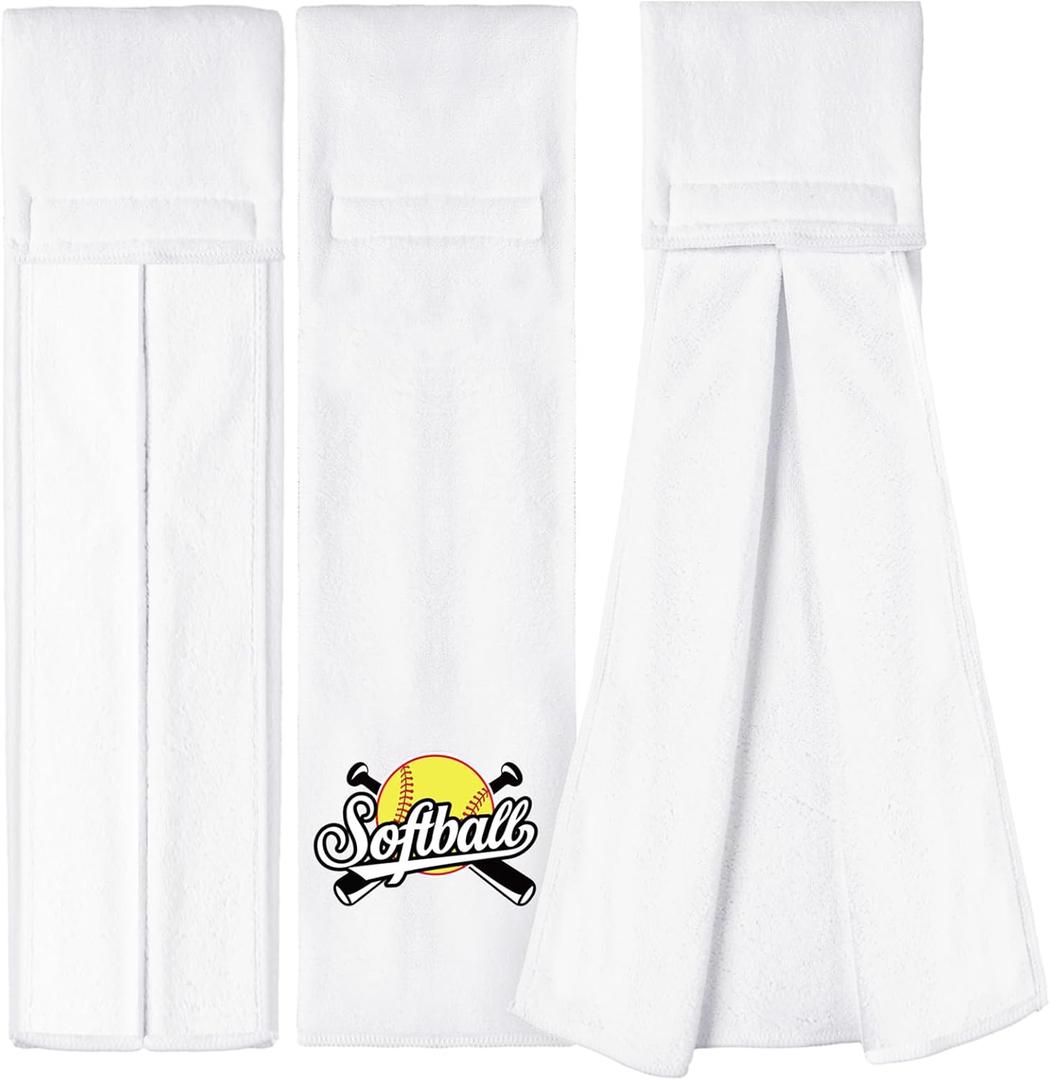 5 Pcs Softball Towel Microfiber Softball Field Towel with Hook and Loop Closure Softball Hand Towels Sweat and Maintaining Grip Softball Handkerchief for Softball Pitching Gym Sports, White