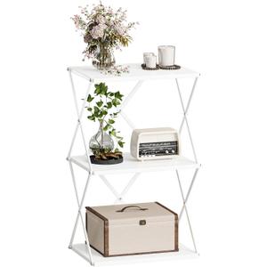 3-Tier End Table Small Side Table Tall Bedside Night Stand with Storage Sofa Side desks for Living Room Bedroom Office Bathroom Small Space White ET-03W
