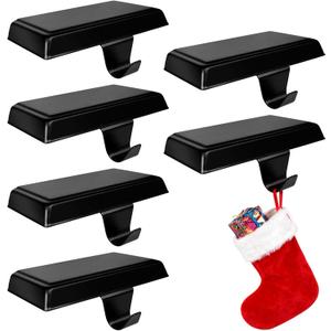 Christmas Weighted Stocking Holders For Mantle Set of 6,Mantle Stocking Hangers,Heavy Duty Christmas Stockings Holders Christmas Ornaments for Counter Tables Window Fireplace Mantle Decoration (Black)