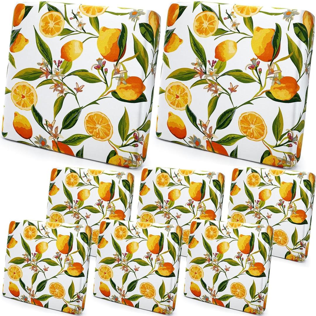 SmoothNovelty 8 Pcs Lemon Printed Couch Cover Stretch Floral Sofa Cushion Bohemian Printed Washable Cushion Covers with Elastic for Furniture Chair Bottom