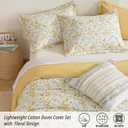 ALEISSEL 100% Natural Cotton Duvet Cover Full Size 3Pcs - Yellow Duvet Cover with Pink & Green Flowers and Leaves on White,Reversible Floral Comforter Cover Sets with Button Closure(80"90",Floral)