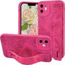 NITITOP Compatible with iPhone 12 Case Cute Rose Floral Flower for Women Girls with Wrist Adjustable Hand Strap Kickstand Grip Holder Soft TPU Slim Protection Phone Cover - Rose Red