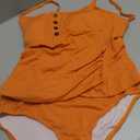 Women's Tankini Swimsuit Ribbed Tummy Control Two Piece Bathing Suit Button Up Swimwear with High Waisted Bottom (Medium, Orange)