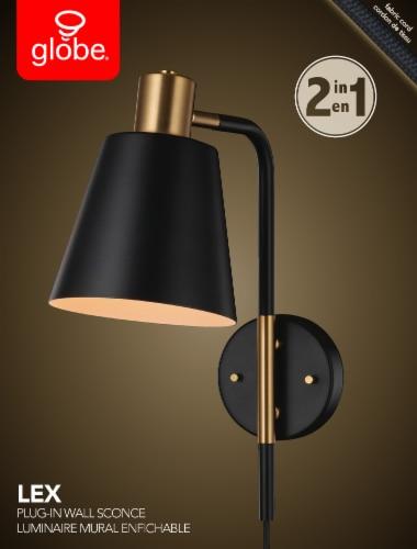 Lex 1-Light Plug-In or Hardwire Wall Sconce - Matte Black With Antique Brass Accents