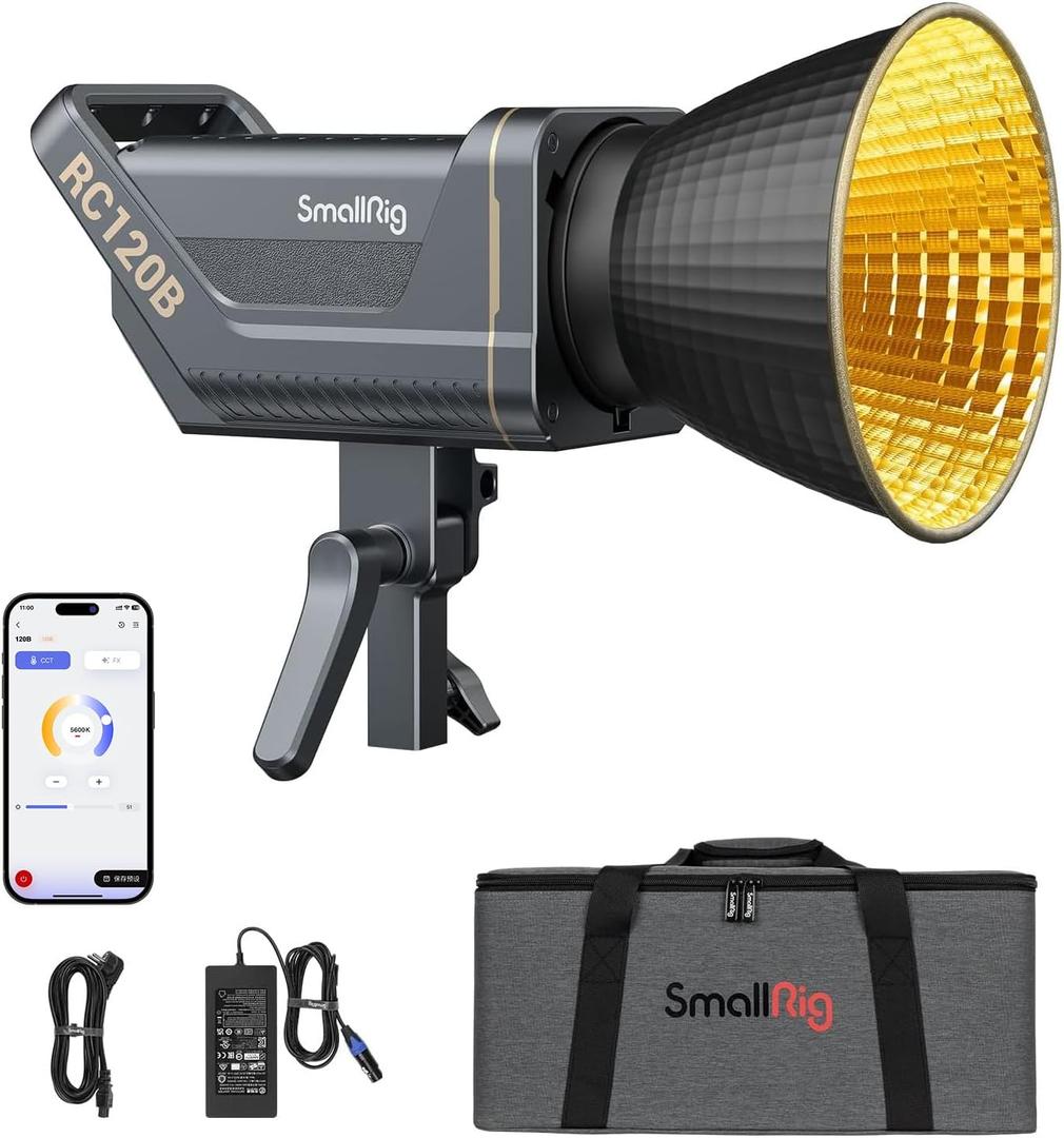 SmallRig RC 120B 120W Bi-Color Cob Video Light 52800Lux@1m 2700K-6500K On-Board and SmallGoGo App Control, TLCI 96+ CRI 95+,9 Lighting Effects Support AC Adapter & 14.4V/26V V-Mount Battery