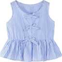 Girls Bowknot Tank Tops Sleeveless Striped Shirts Cotton Peplum Babydoll Top Size: 7-8 Years