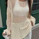 Women's Hollow Out Off Shoulder Sheer Sweater Lightweight Loose Knit Top Pullover XXL