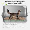 XXL All Stainless Steel Sifting Litter Box for Pine Pellets,Sifting Cat Litter Box with Lid,16''High Sides Metal Sifter Litter Pan System for Big Cats,Odor Control,Easy to Clean