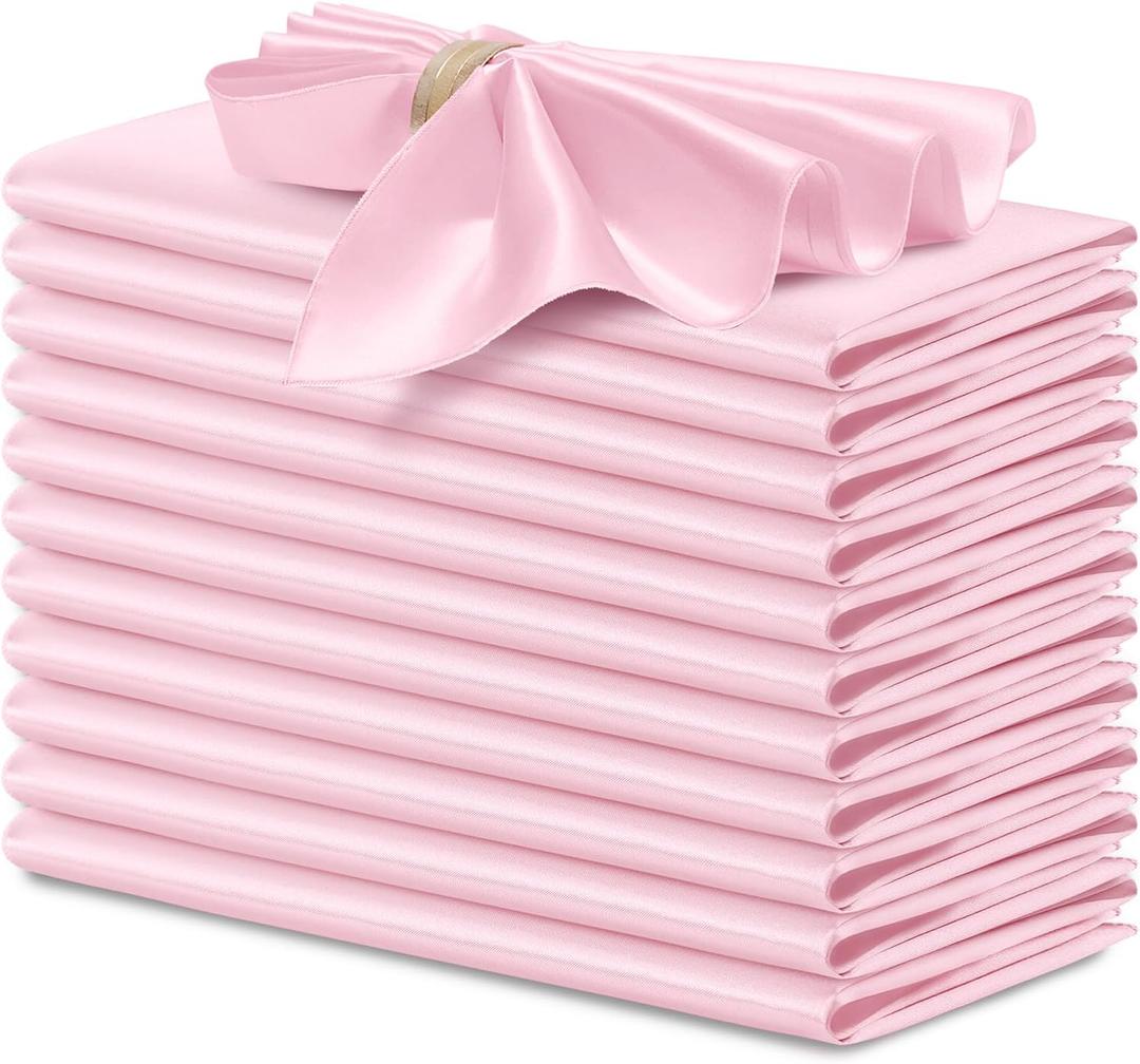 P Pothuiny 12 Pcs Silky Pink Satin Napkins 17 x 17 Inches, Square Smooth Wedding Dinner Napkins Satin Cloth Napkins Table Napkins for Banquet Party Restaurant Decor, Thanksgiving, Christmas