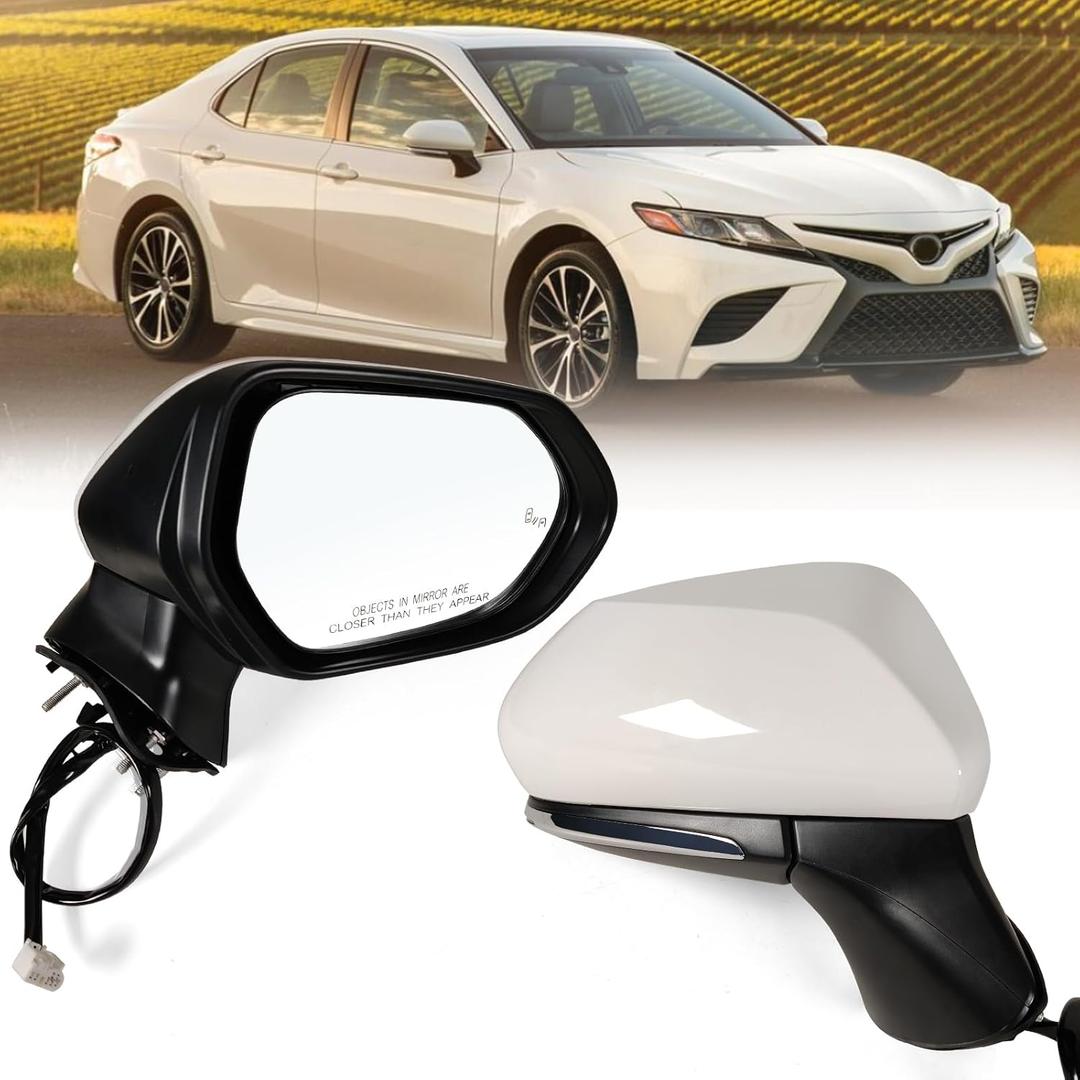 Right Passenger side Mirror Fits 2018-2024 Toyota Camry with Power Glass, Heated, Turn Signal, Blind Spot Detection and Manual Folding Match to White Replace 8791006840(7Pins)