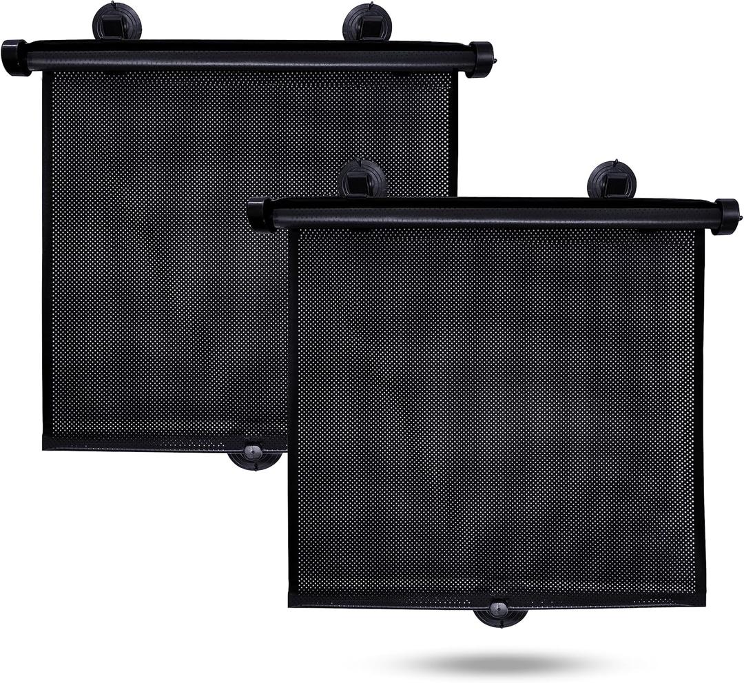 EcoNour Car Side Window Sun Shade (2 Pack) | Retractable Roller Sunshade with 2 Suction Cups for Kids | UV & Sun Glare Protection | Baby Car Accessories (15"x17") (Medium)