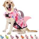 AOFITEE Dog Life Jacket, Dog Life Vest for Swimming, Shark Dogs Swimming Vest with Rescue Handle and Reflective Stripe, Ripstop Pet Float Coat Swimsuit Lifesaver Small Medium Large Dogs Pink S