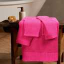 GLAMBURG Ultra Soft 3 Pack Cotton Towel Set, Contains a Bath Towel 28x55 inch, a Hand Towel 16x24 inch & a Wash Coth 12x12 inch, Ideal Everyday use, Compact & Lightweight - Hot Pink