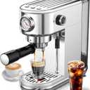 Espresso Machine with Milk Frother, 20 Bar High Pressure Professional Espresso Maker Automatic, Compact Stainless Steel Coffee Machine for Cappuccino, Latte, Gift for Coffee Lover, Dad or Mom, Silver
