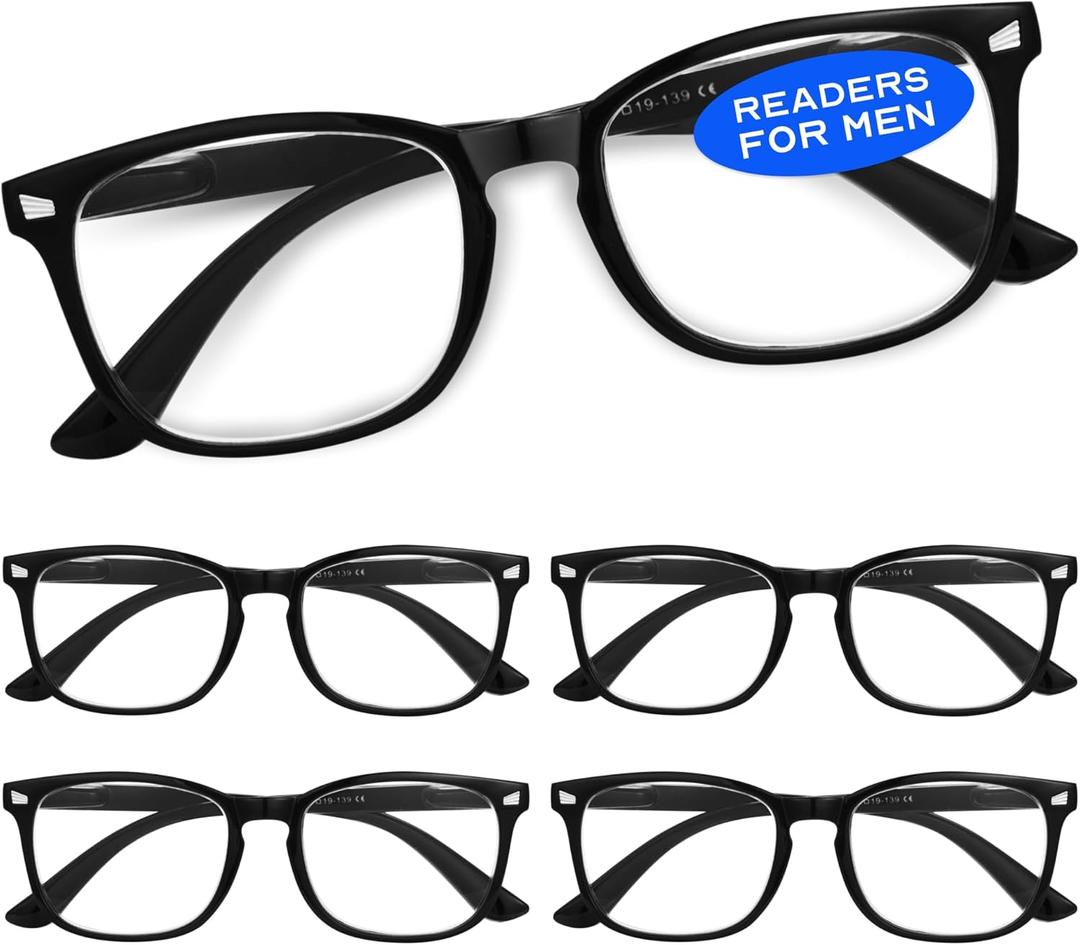 CCVOO 5 Pack Reading Glasses Blue Light Blocking Women/ Men, Anti UV Ray/ Glare Readers Fashion Eyeglasses with Spring Hinge (*Light Black, 1.50)