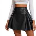 Ruolai Goth Black Pleated Mini Skirt with Chain High Waisted Tennis Skirt (XX-Large, Leather)
