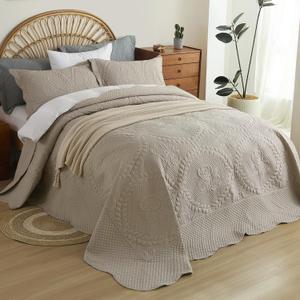 EVENHUG Oversized King Bedspreads California King Quilt Set with Pillow Shams Extra Wide Large King Size Quilts Lightweight Coverlet Bedding Sets Taupe 120"x128"