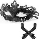 Womens Masquerade Mask & Long Satin Opera Gloves Set  Elegant Rhinestone Costume Accessories for Adults  Elbow-Length Gloves for Masquerade Balls Mardi Gras Christmas & New Year Partie