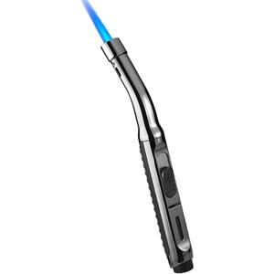 Direct Flush Torch Lighter, Windproof Flame, Gas Refillable, with Viewing Window, Metal Portable Lighter for Fireplace Camping Candles (Gas Not Included)(Black)