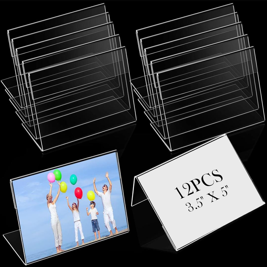 Teling 12 Pcs 3.5 x 5 Inch Acrylic Picture Frame Slant Back Photo Frame Clear Sign Holder Mini Acrylic Display Holder L Shaped Display Stand for Classroom Home Office Decorating Supplies