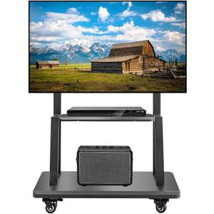 Hellsehen Mobile TV Stand,Rolling TVs Cart on Wheels Height Adjustable Heavy-Duty Floor Stand Base for 32-75 Inch LCD LED OLED Flat Panel Screens Smartboard Movable Holds up to 220lbs with Shelf