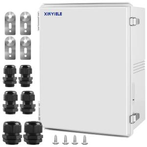 Waterproof Outdoor Project ABS Plastic Junction Box IP67 Weatherproof Dustproof Enclosure with Hinged Cover, Mounting Plate,Wall Brackets for Power Project (Grey,17.7"x13.8"x7.9")
