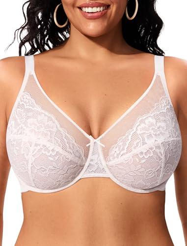 ProKloud Minimizer Bras for Women Full Coverage Supportive Plus Size Unlined Lace Underwire Bra White, 40 D