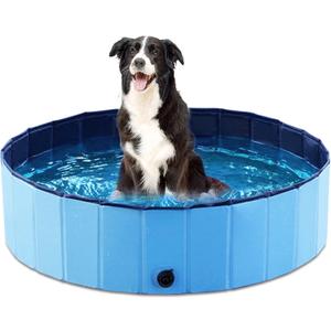 Jasonwell Foldable Dog Pool Collapsible Hard Plastic Dog Swimming Pool Portable Kiddie Pool Pet Pool Doggie Wading Pool Bath Tub for Puppy Small Medium Large Dogs Cats and Kids 39.5" (Plastic Board Blue)