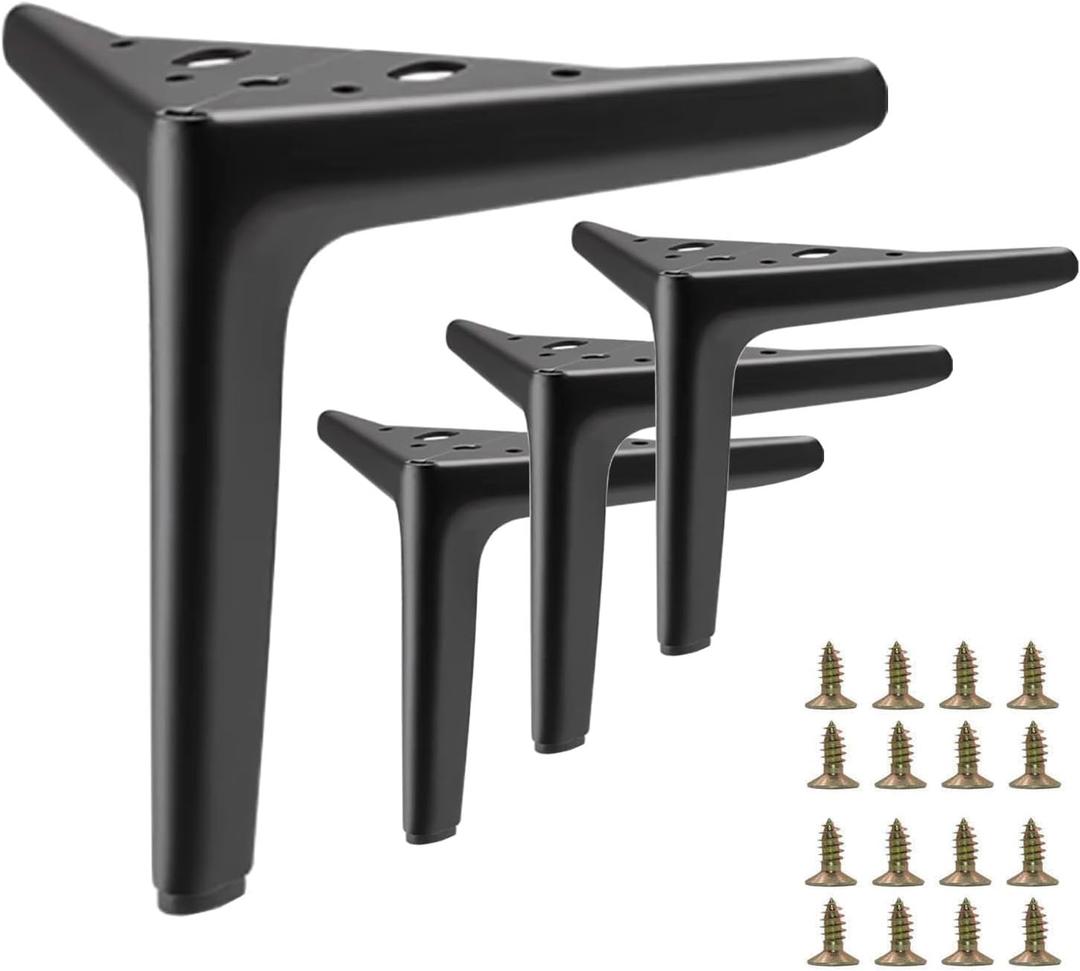 6 Inch Matte Black Metal Furniture Legs Heavy Duty Triangle Furniture Feet DIY Modern Replacement Legs for Cabinet Sofa Couch Chair-Set of 4