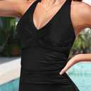 Yonique Tummy Control Tankini Top Only V Neck Swim Top Twist Front Bathing Suit Top No Bottom (Black, S)