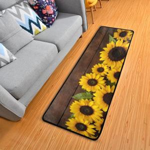 Sunflower Wood Board Retro Runner Rug Floor Mat Non-Slip Kitchen Rug Soft Area Rug Doormats Bath Carpet for Bathroom Entryway Hallway Dining Living Room