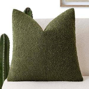 Foindtower Decorative Textured Boucle Throw Pillow Covers Accent Solid Pillow Cases Neutral Soft Cozy Couch Cushion Case for Chair Sofa Bedroom Living Room Home Decor 24x24 Inch,1 Piece, Moss Green