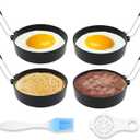 Stainless Steel Egg Rings for Frying Eggs4 Pack - 3.5" Round Non Stick Griddle Rings with Oil Brush, Egg Sandwich/Pancake/Cooking Molds, Breakfast Maker Accessories & Egg Separator