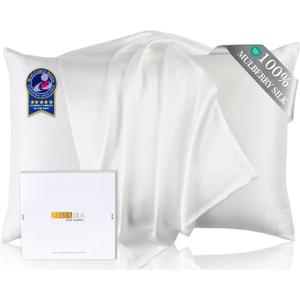 ZIMASILK Upgraded 100% 6A Grade Pure Mulberry Silk Pillowcase for Hair and Skin Silk Pillow Cases with Reinforced Hidden Zipper, More Soft & Durable, Gift Box (King 20"x36" Ivory)