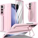 THMEIRA Wrist Strap for Samsung Galaxy Z Fold 5 Case Built-in Screen Protector Hinge Protection Camera Kickstand, Wristband Design Full Body Shockproof Protective Cover, Pink