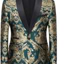 Tuxedo Suits for Men 2 Piece Regular Fit Suit Floral Blazer Jacket Waistcoat Pants Men Suit Set for Wedding Prom (Large)