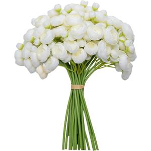 Meldel 32Pcs Ranunculus Artificial Flowers, Ivory White Fake Peonies, Real Touch Silk Faux Mini Ranunculus Filler Flowers Bulk for DIY Wedding Bouquet, Vase Centerpieces, Bridal Shower Decor
