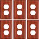 6-Pack Duplex Outlet Cover Plate, Decorative Wood Grain Switch Plates and Outlet Covers, Natural Bamboo Fiber Wall Plates for Electrical Outlets, 1 Gang Receptacle Cover, Corrosion Resistant