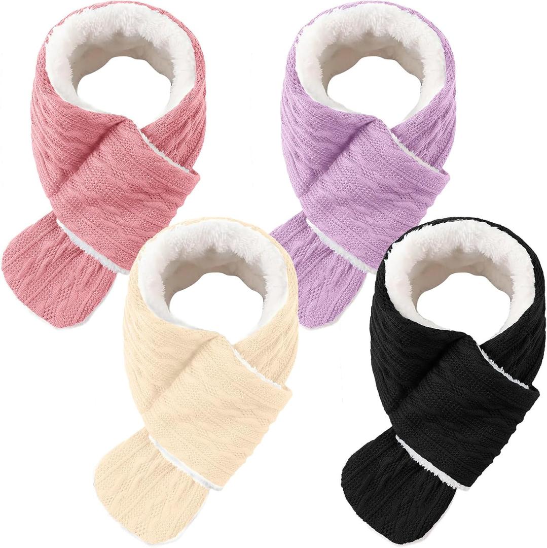4 Pcs Kids Fleece Scarf Toddler Winter Warm Knitted Scarves for Girls Boys Adjustable 3-6 Unisex Cold Weather Gift (Light Color)