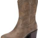 DREAM PAIRS Cowboy Boots for Women, Mid Calf Cowgirl Boots with Embroidery Round Toe Western Chunky Low Heel Shoes (11, Camel)
