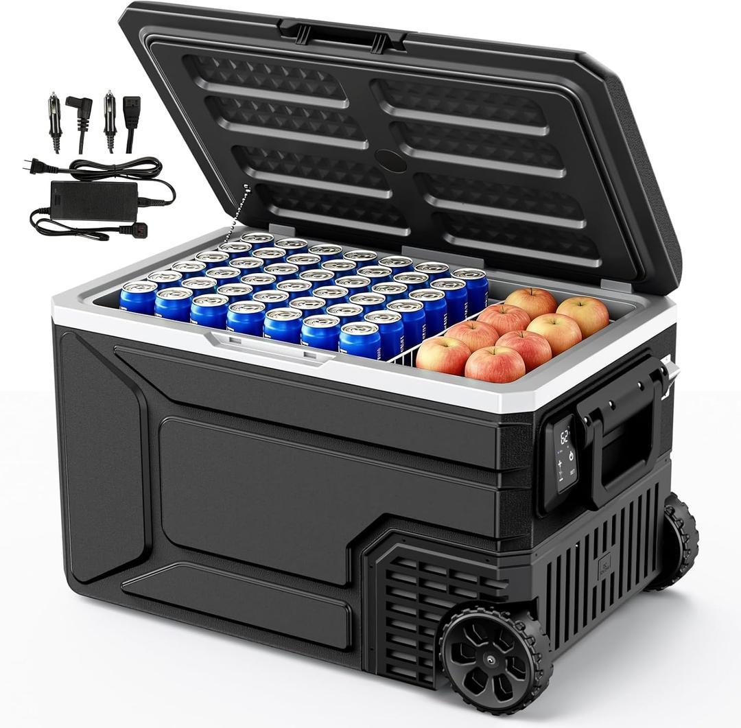 12V Refrigerator Electric Cooler 68QT for Car&Camping with Wheels,Black, 68 Quart
