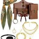 9 Pcs Pirate Costume Accessories Women Pirate Bandanas Head Scarf Renaissance Corset Belt Pouch Eye Patch Jewelry Medium