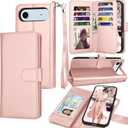 Tekcoo Wallet Case Compatible with iPhone 17 Air (6.6 inch) 2025 Luxury ID Cash Credit Card Slots Holder Carrying Pouch Folio Flip PU Leather Cover [Detachable Magnetic Hard Case] Strap [Rose Gold]